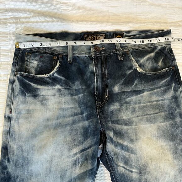 Akoo Brand Jeans Men’s Size 36x29 Distressed Streetwear Style Acid Wash Bleached - Picture 11 of 15